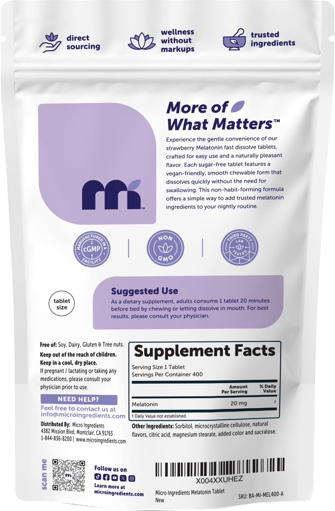 Micro Ingredients tablets spread on surface, emphasizing consistent tablet shape and dosing