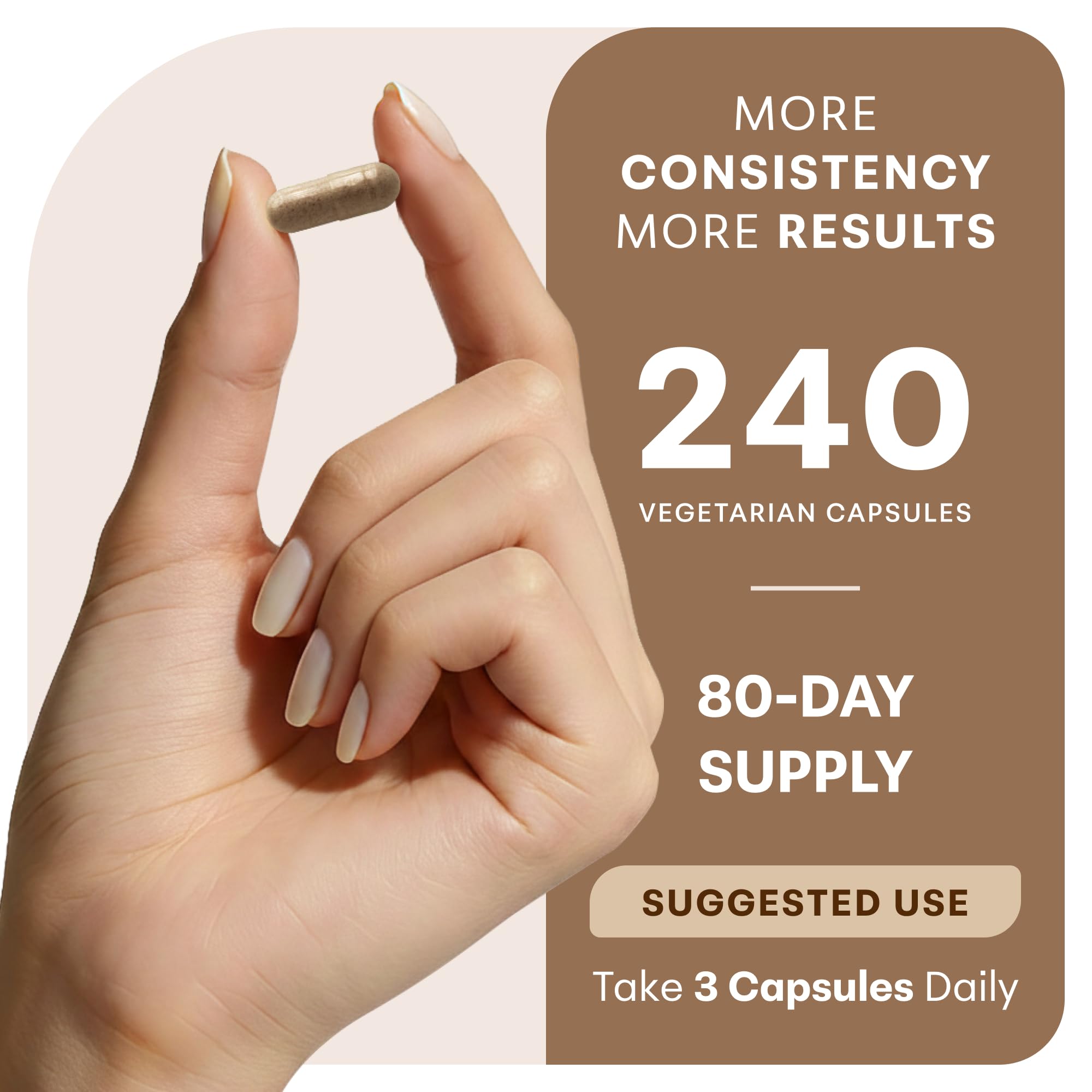 Micro Ingredients three capsules on hand illustrating the suggested daily serving