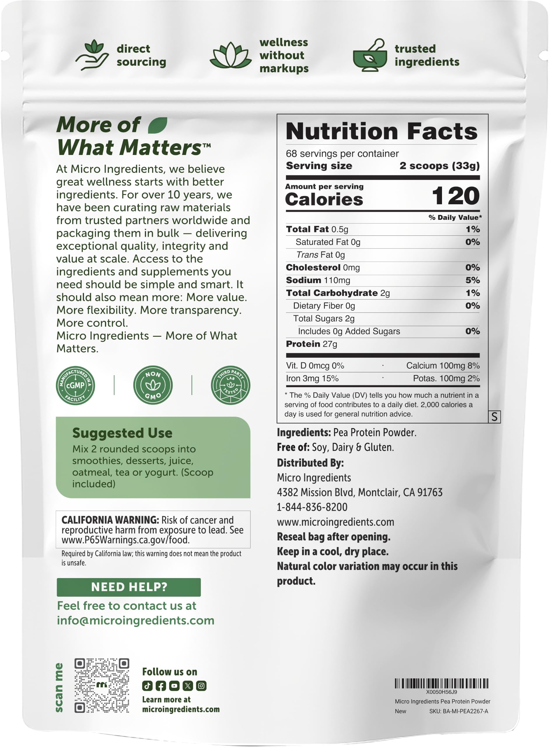 Micro Ingredients pea protein stirred into oatmeal for added protein per meal