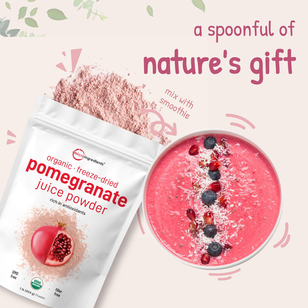 Pomegranate powder from Micro Ingredients blended into a smoothie for bright flavor