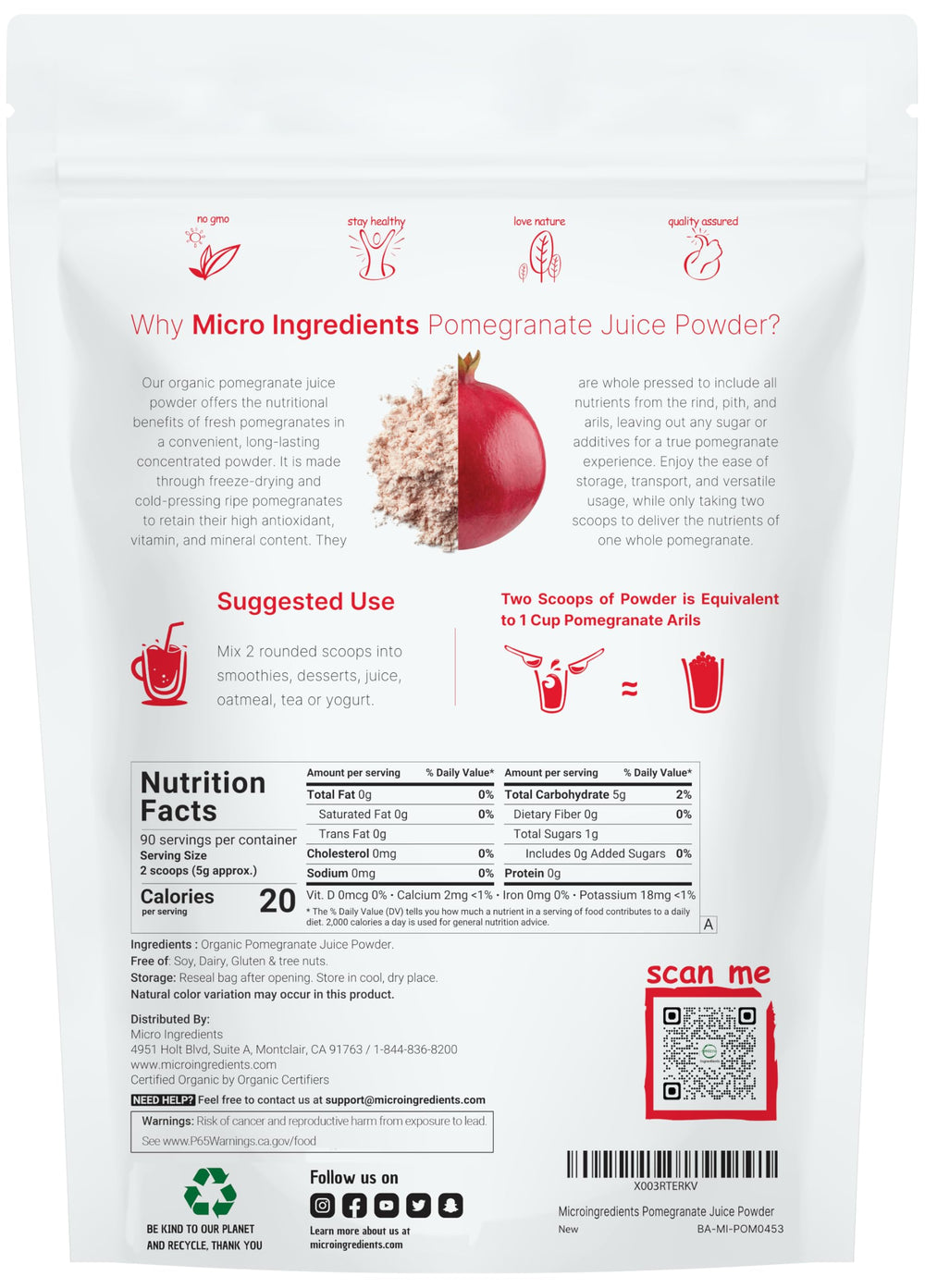 Close-up texture of Micro Ingredients pomegranate powder highlighting vibrant color