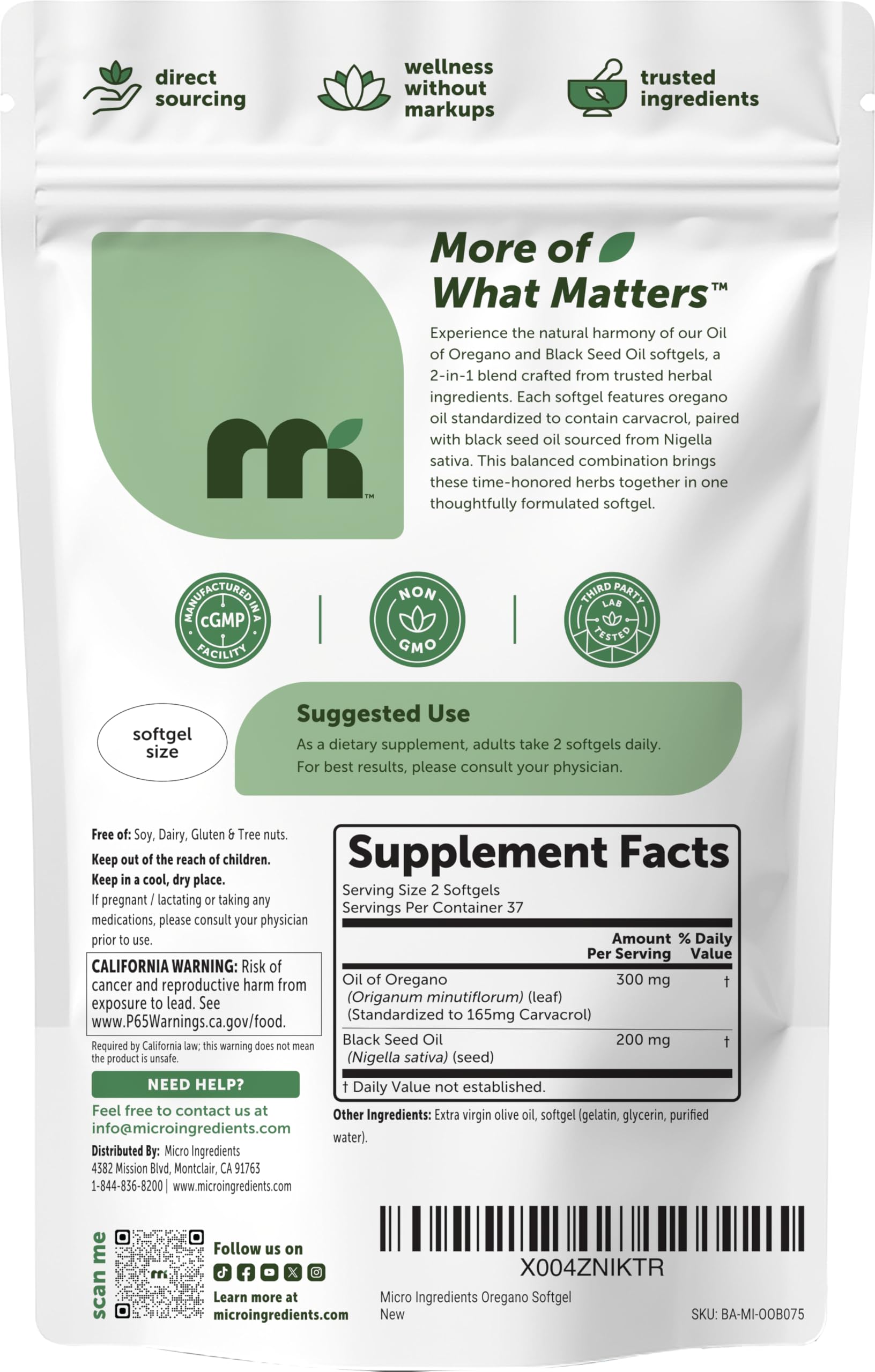 Micro Ingredients open pouch revealing softgels for travel-friendly convenience