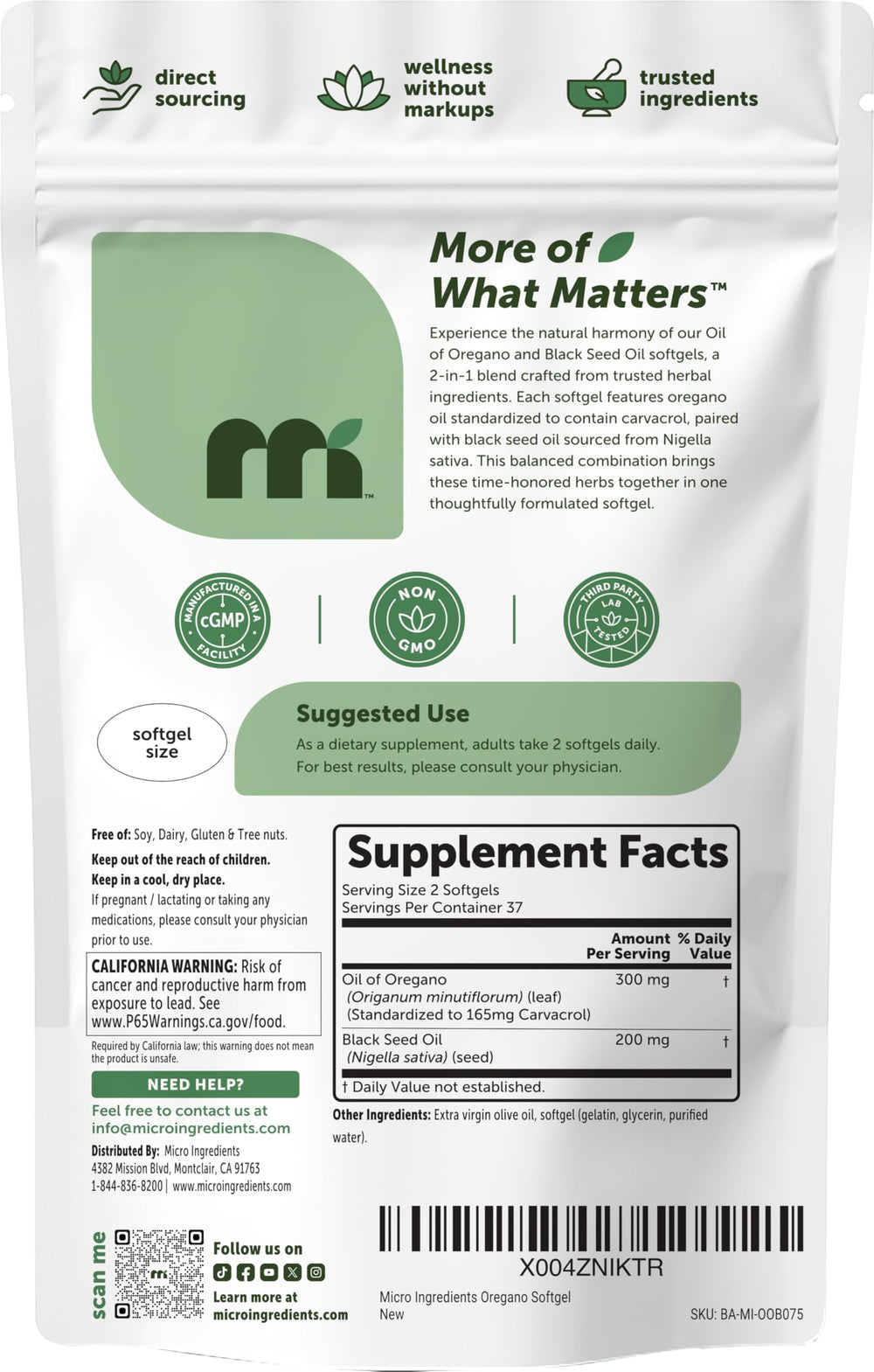 Micro Ingredients open pouch revealing softgels for travel-friendly convenience