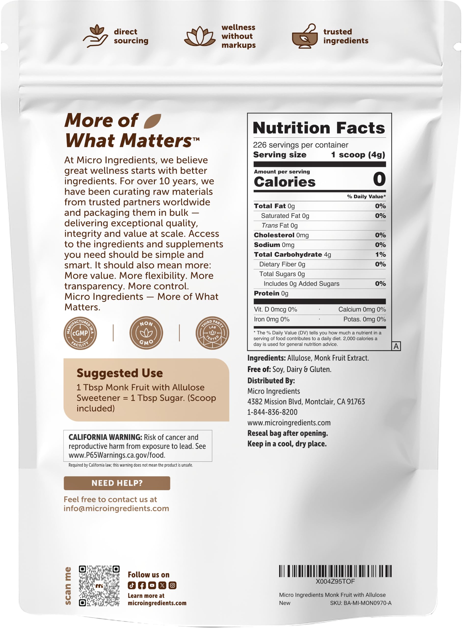 Micro Ingredients scoop with sweetener illustrating easy measuring benefit