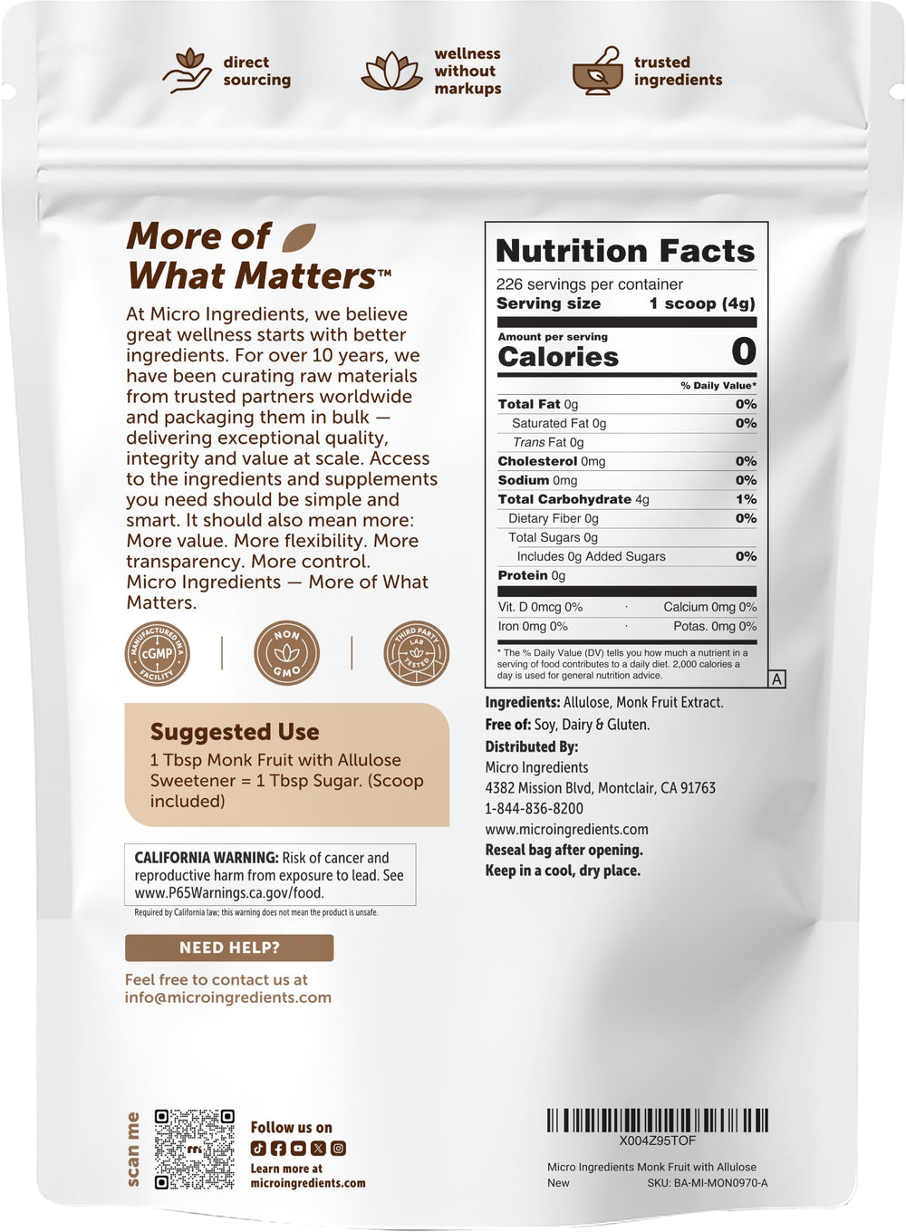 Micro Ingredients scoop with sweetener illustrating easy measuring benefit