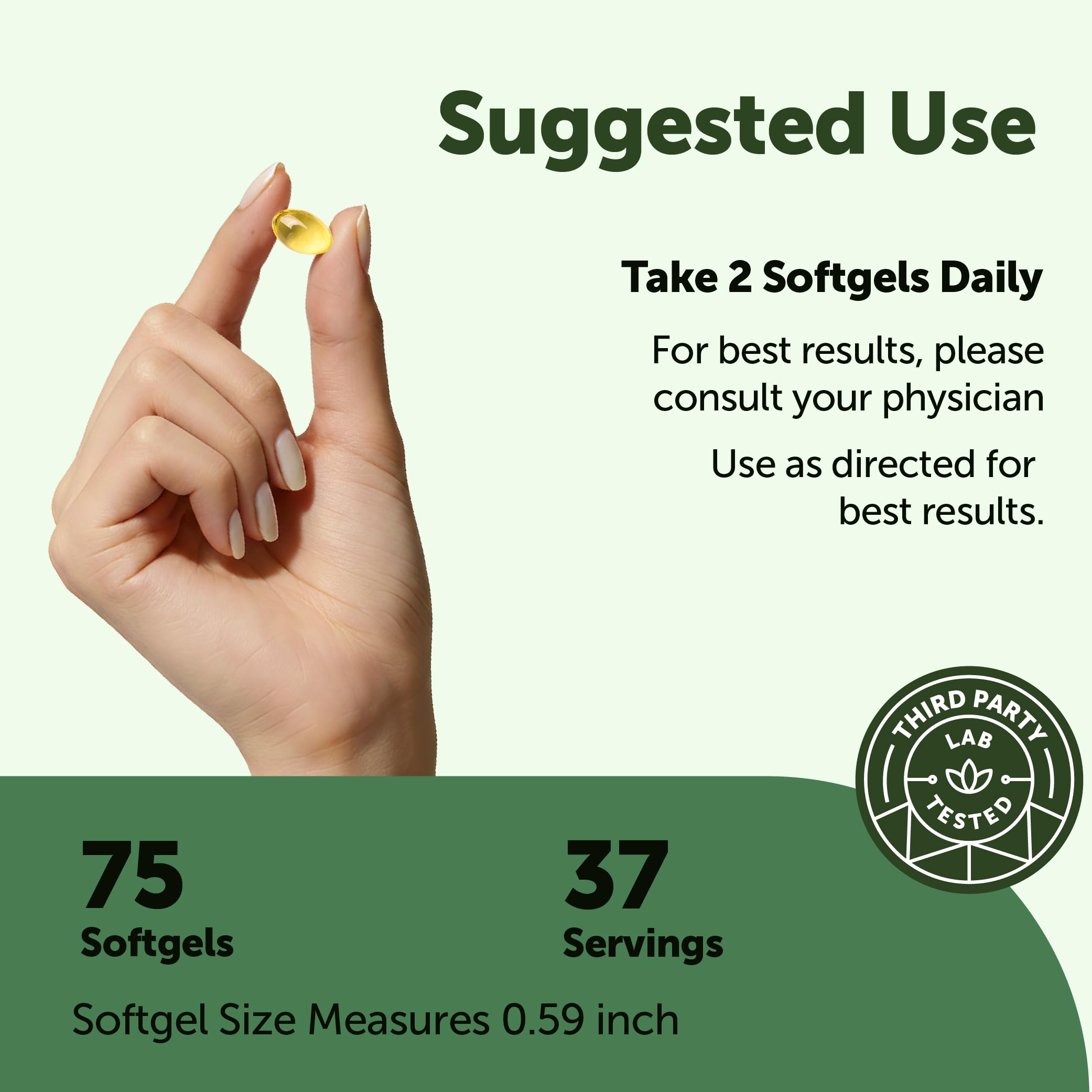 Micro Ingredients softgel size comparison in hand illustrating convenient dosage