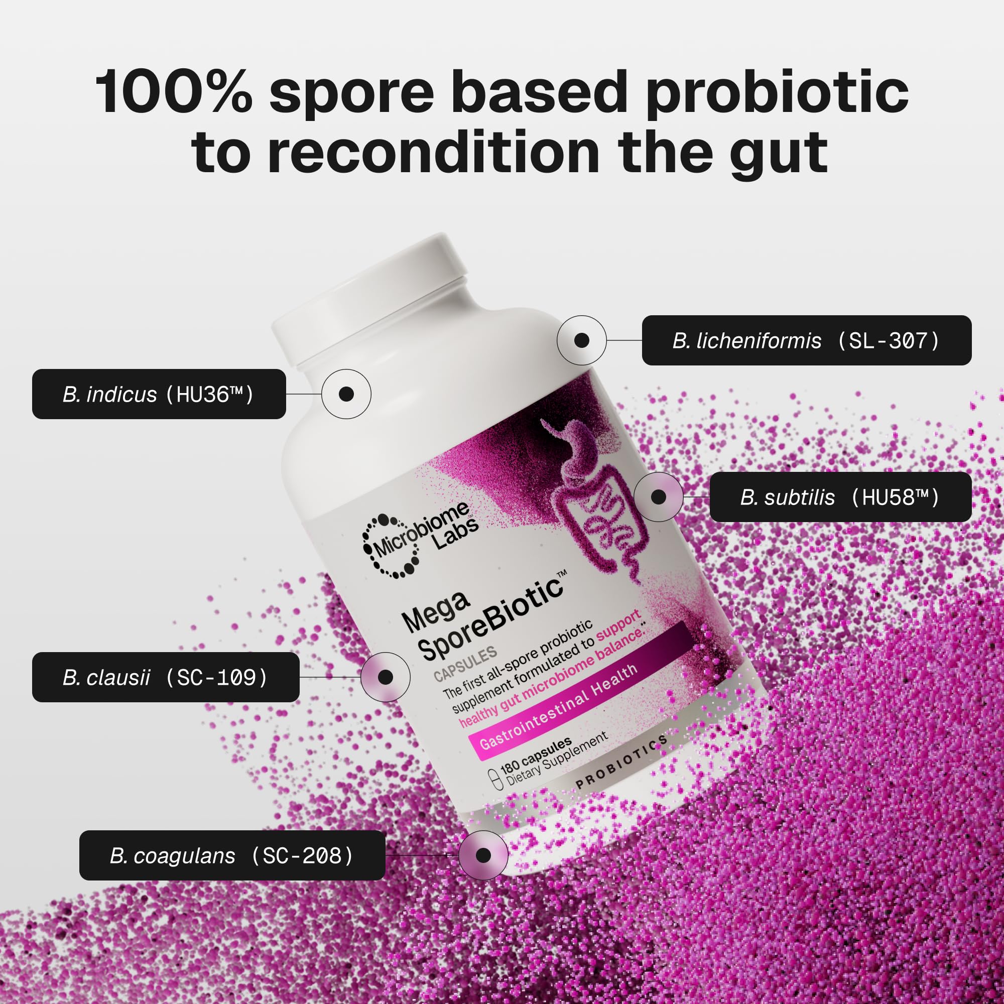 Microbiome Labs close-up capsule texture highlighting spore stability