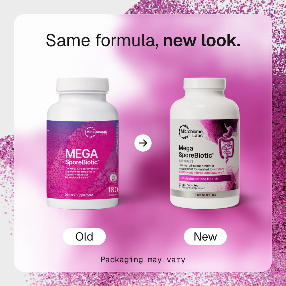 Microbiome Labs bottle open with capsules visible for easy dosing