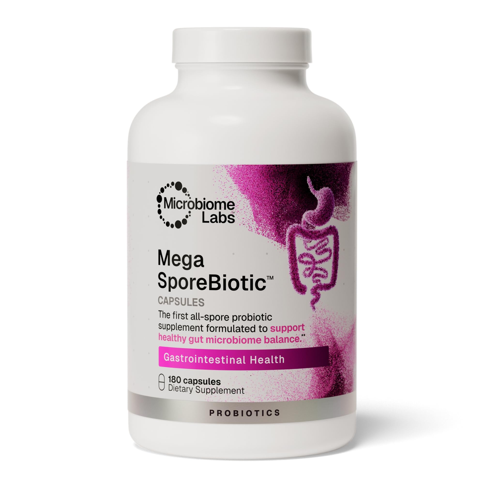 Microbiome Labs front label view showing product name and benefits