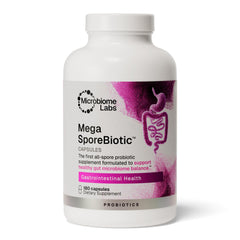 Microbiome Labs front label view showing product name and benefits