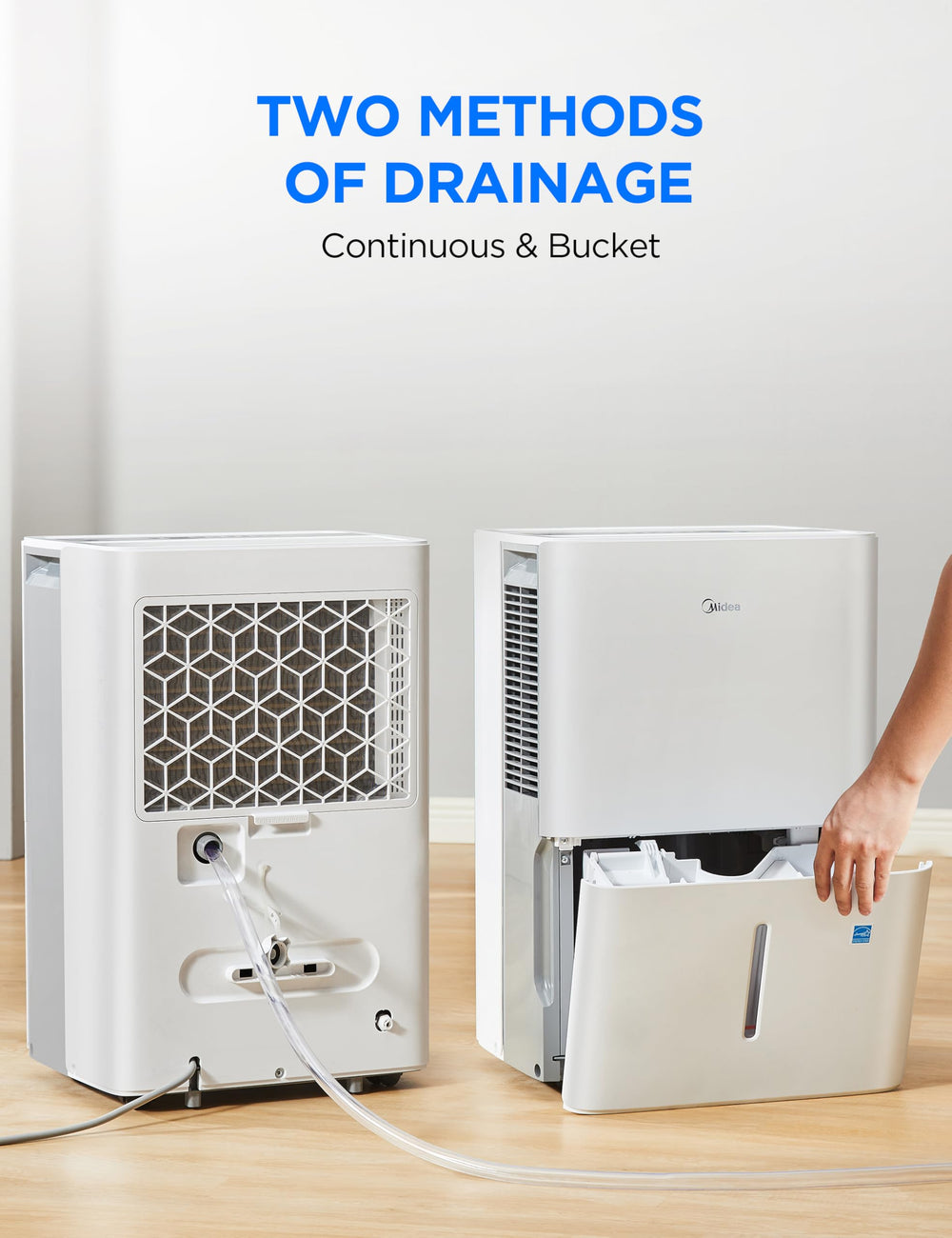Midea rear drain port for continuous hose hookup and uninterrupted operation