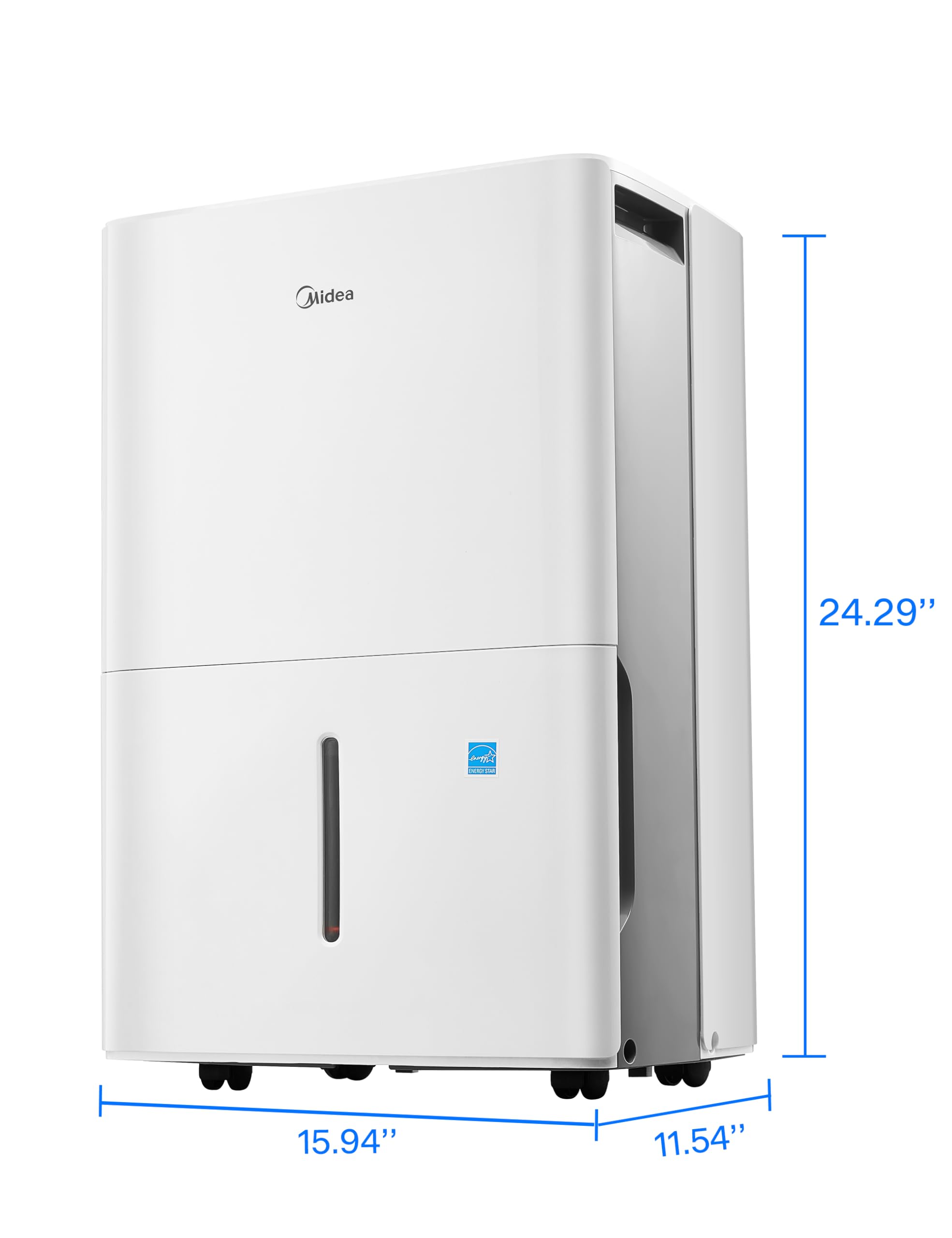 Midea next to household object for size and capacity visual comparison