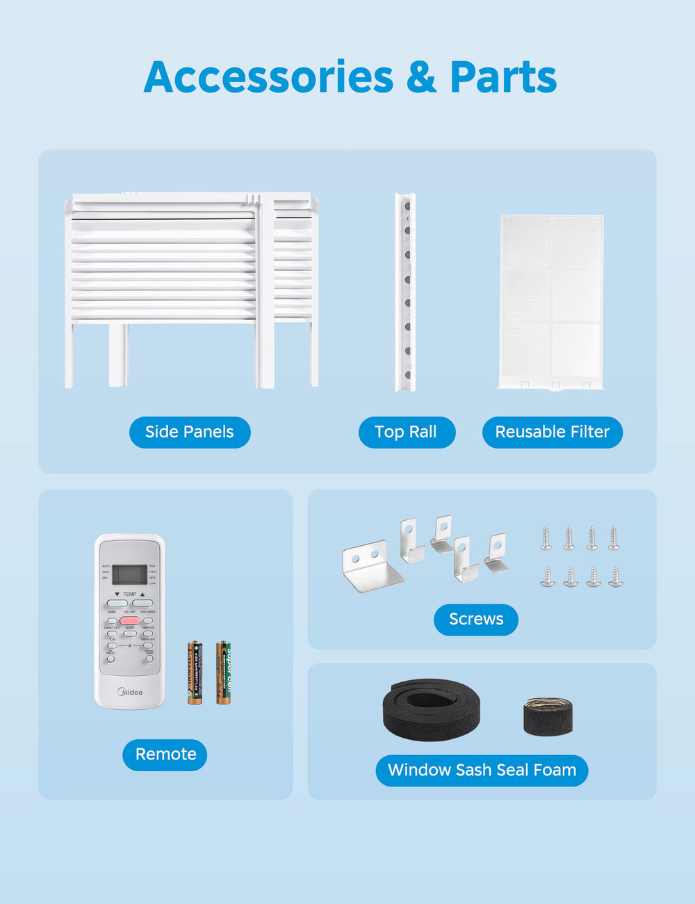 Midea dimensions and scale next to common objects for quick size and fit reference