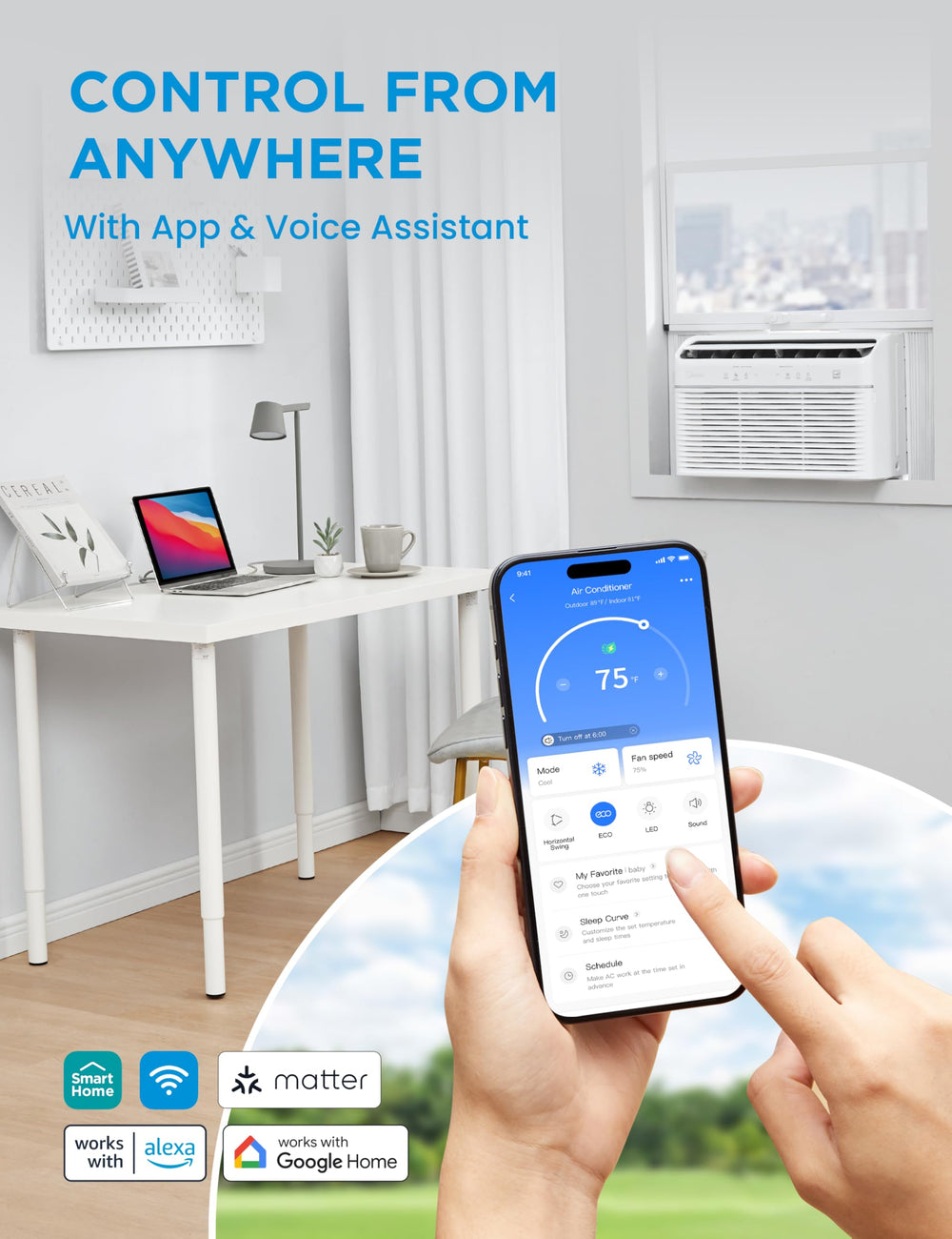 Midea washable filter access showing simple maintenance and performance benefit