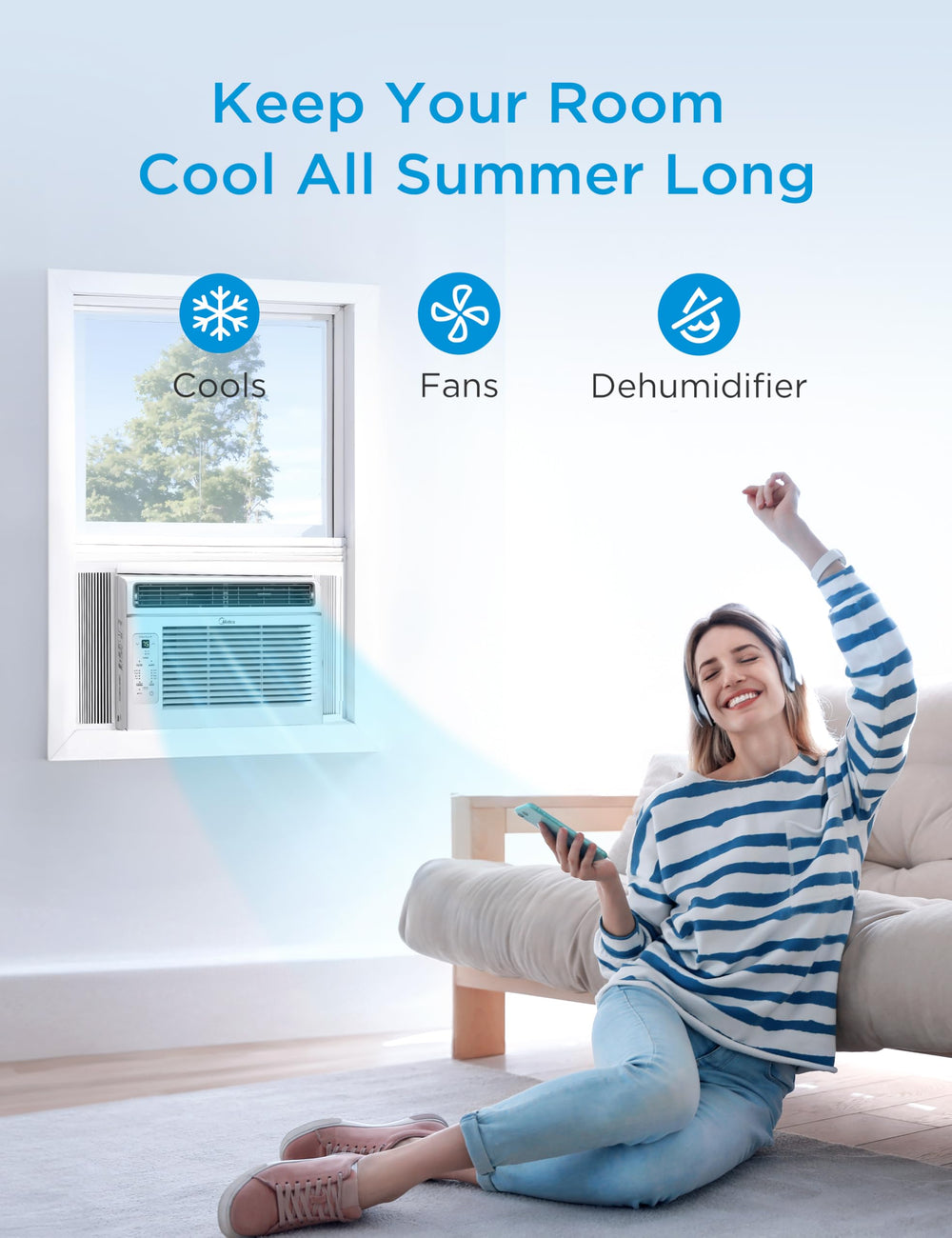 Midea remote control close-up for easy temperature and mode changes