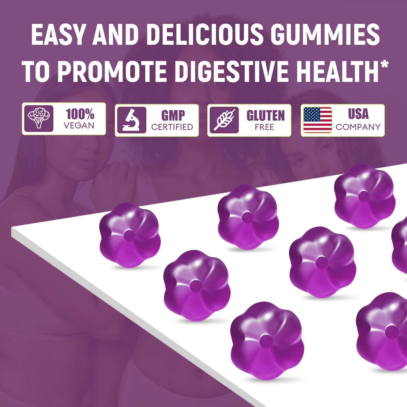 Migcopat gummies beside a glass of water illustrating recommended consumption with fluids