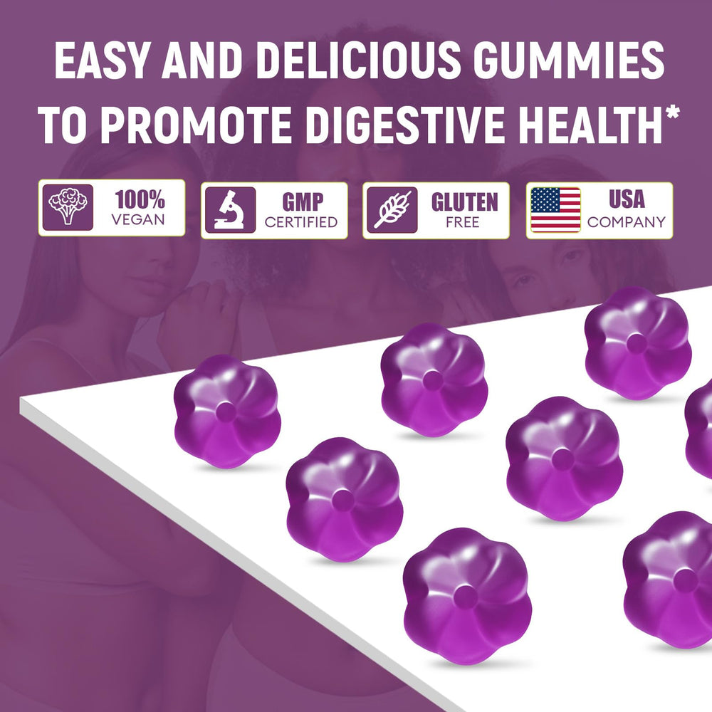 Migcopat gummies beside a glass of water illustrating recommended consumption with fluids