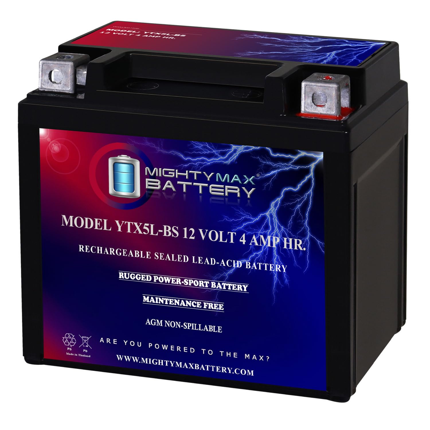 Mighty Max Battery front view showing compact 12V form factor and ready-to-install benefit