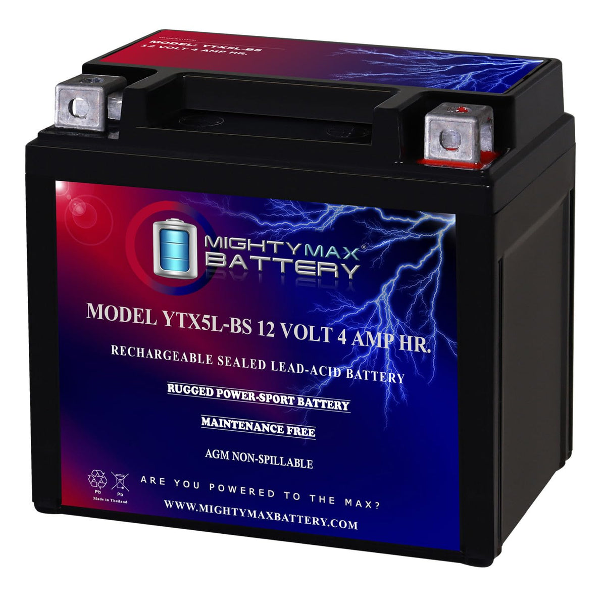 Mighty Max Battery front view showing compact 12V form factor and ready-to-install benefit