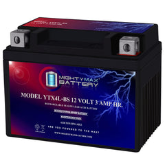 Mighty Max Battery front packaging showing compact 12V 3Ah unit and benefits