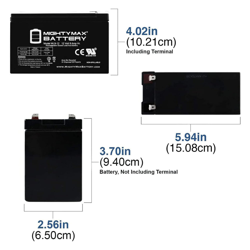 Mighty Max Battery side dimensions displayed for fit verification and compatibility