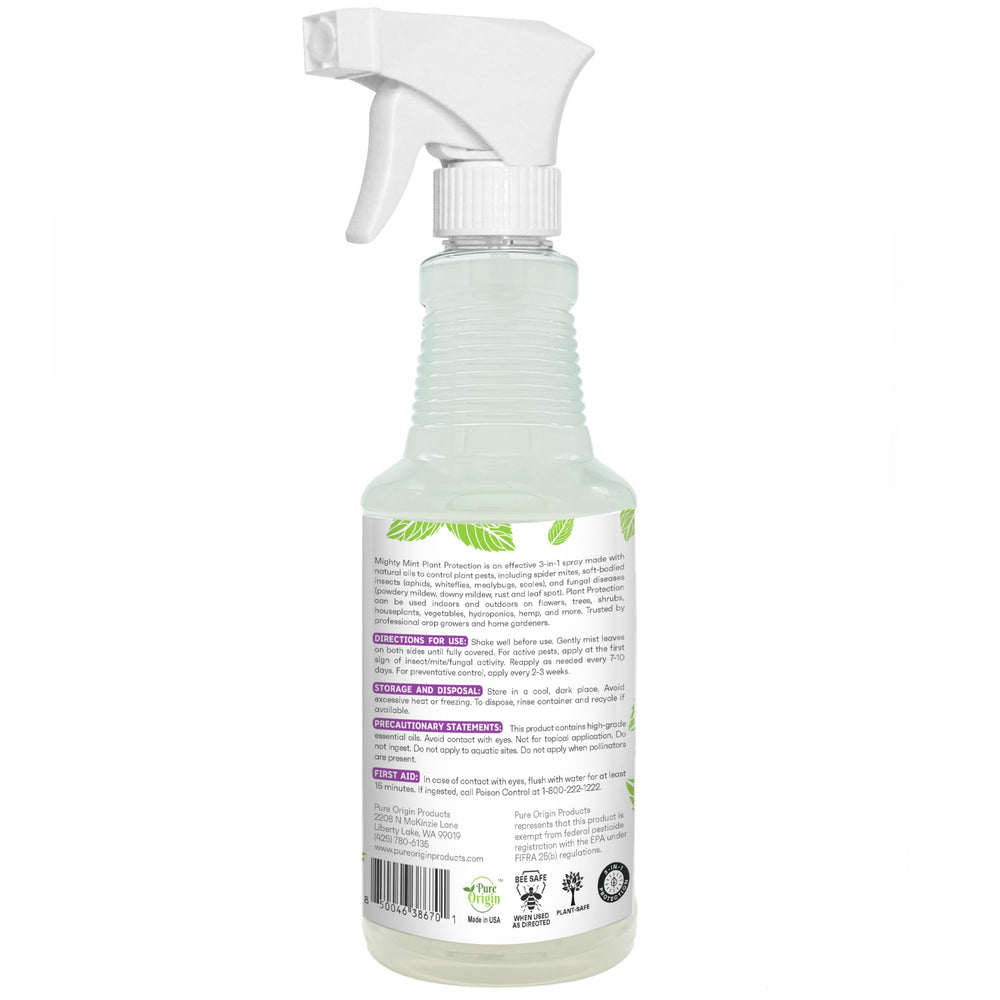 Mighty Mint bottle on greenhouse shelf illustrating suitability for indoor and outdoor use
