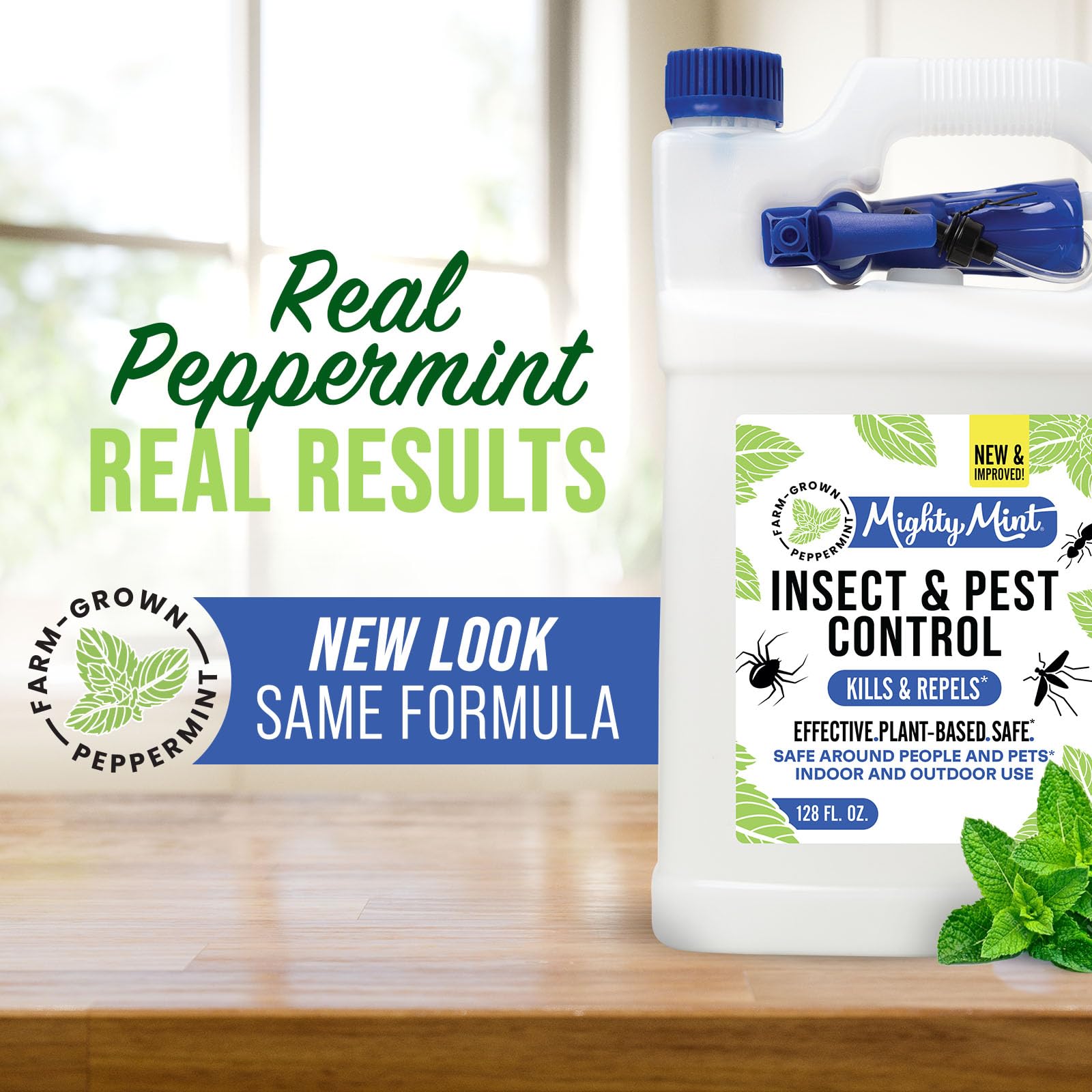 Mighty Mint being poured into a smaller spray bottle to show refill convenience and savings