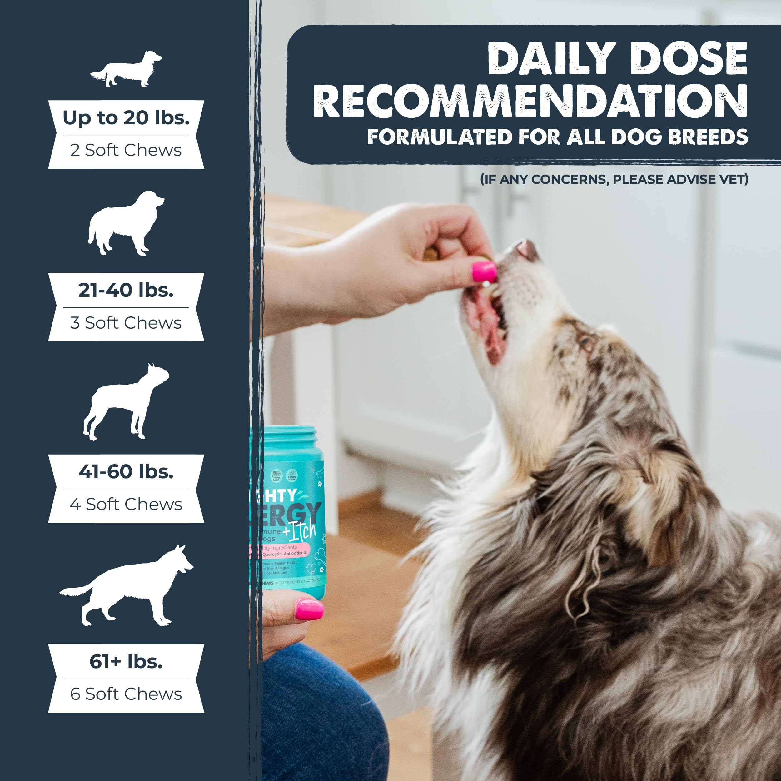 Mighty Paw dosage label with weight-based serving guidance