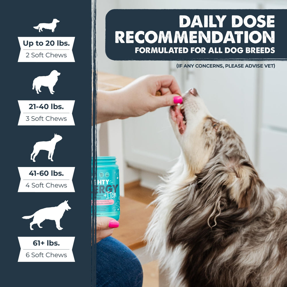Mighty Paw dosage label with weight-based serving guidance