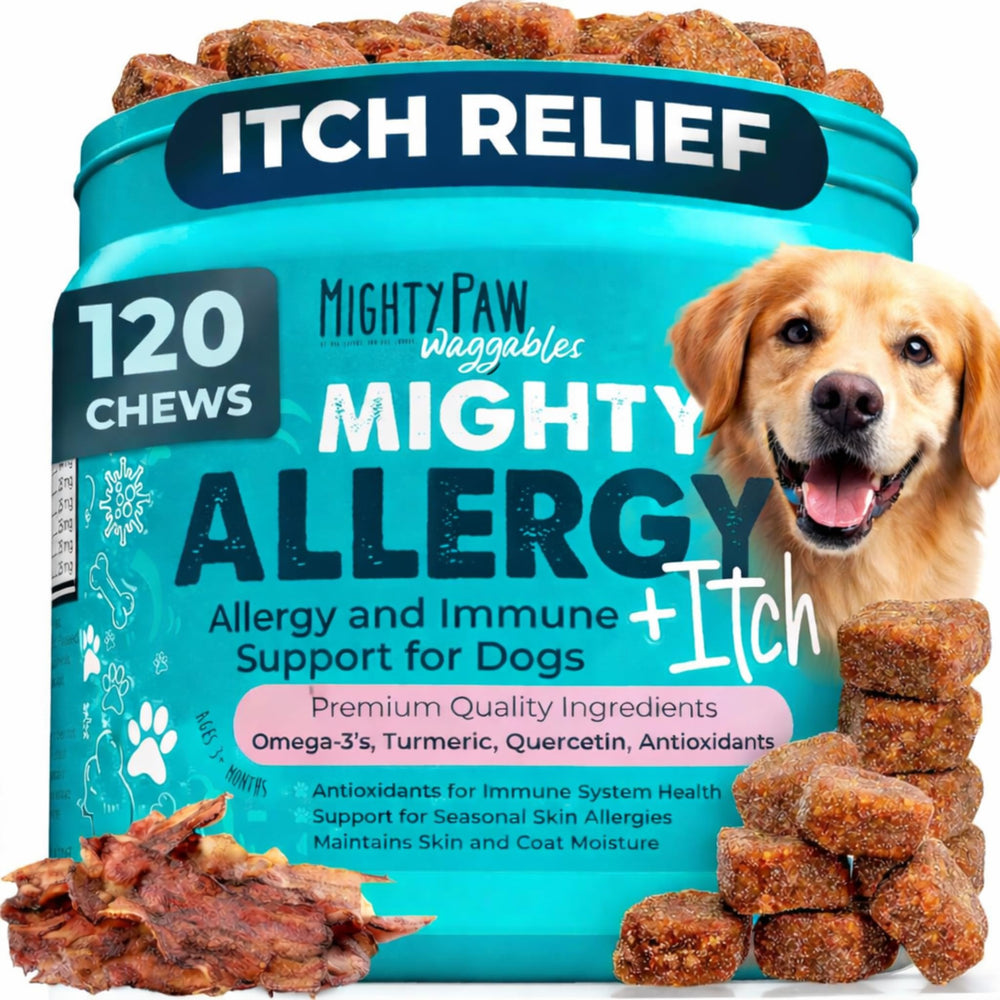 Mighty Paw front packaging showing 120-count jar and benefits