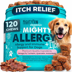 Mighty Paw front packaging showing 120-count jar and benefits