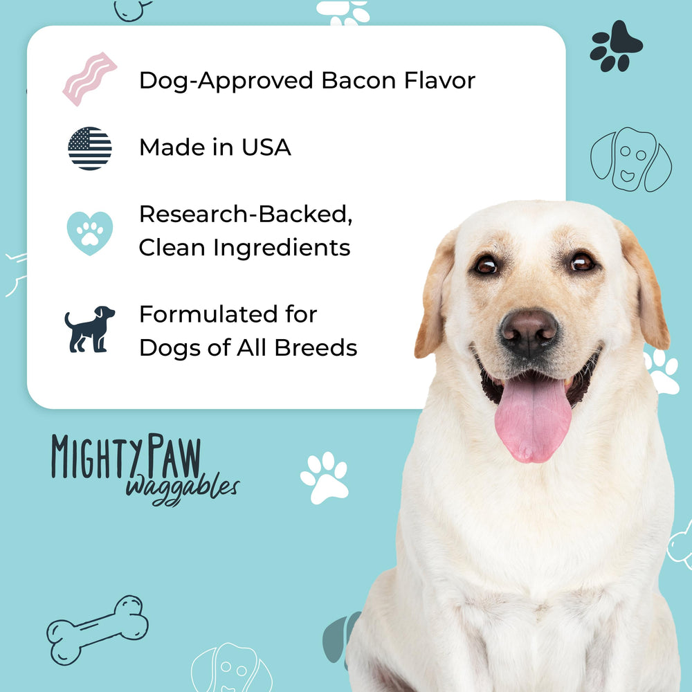Mighty Paw ingredient icons highlighting omega-3s quercetin turmeric