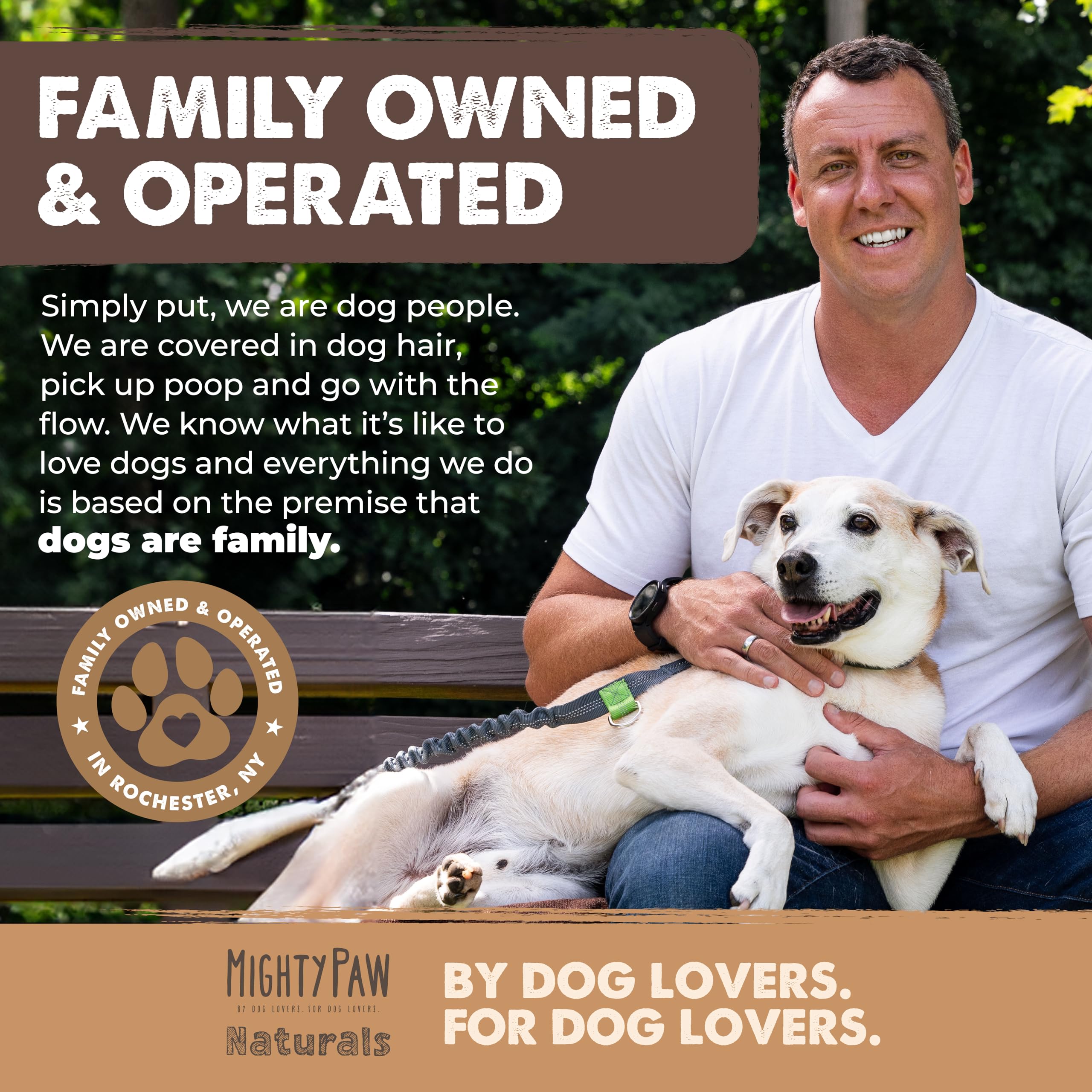 Mighty Paw serving suggestion with chew and water bowl for safe use
