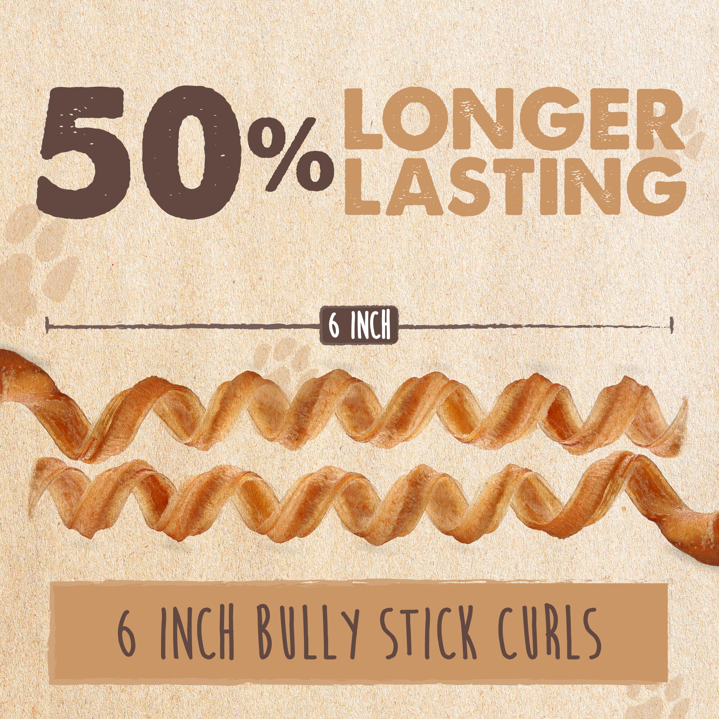 Open Mighty Paw bag displaying five curly bully sticks, convenient travel-ready supply