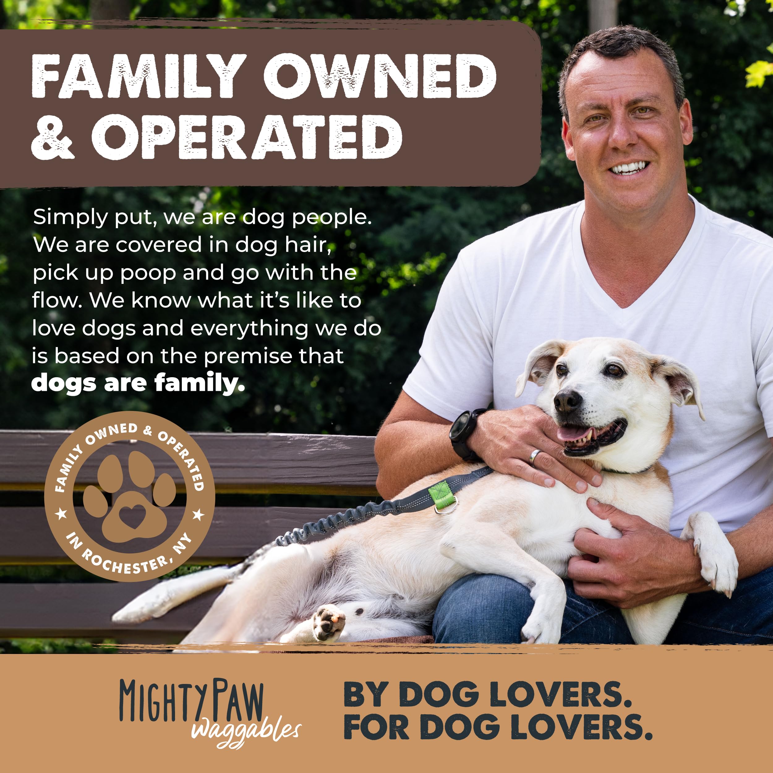 Mighty Paw product label showing single-ingredient grass-fed beef, clean ingredient reassurance