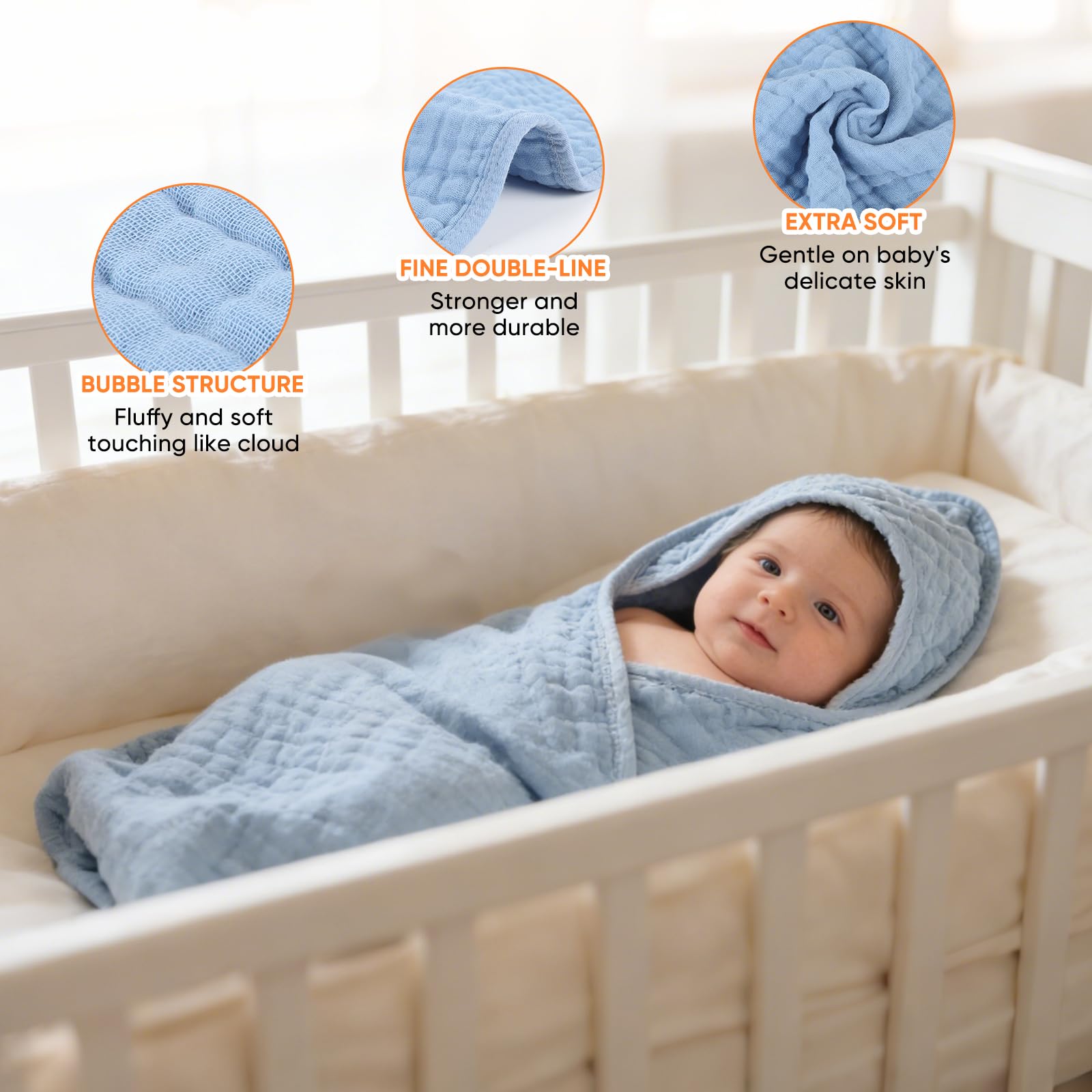 MIGIOL towel beside ruler showing 32x32 size for full baby coverage