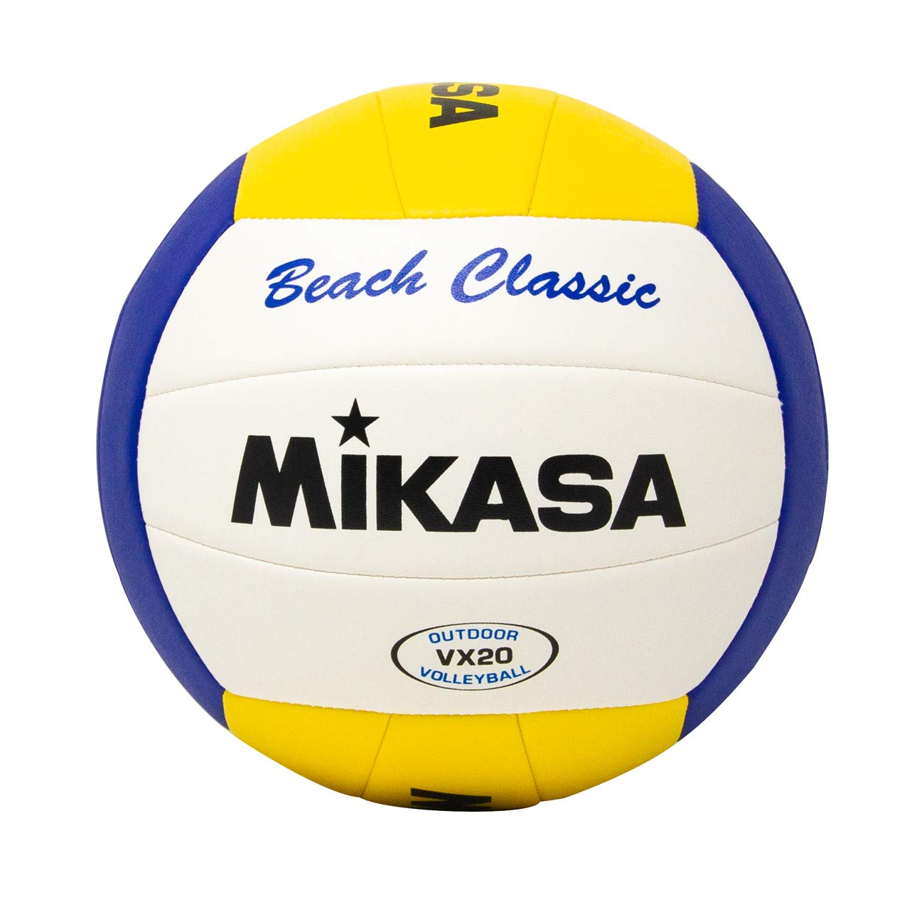 Mikasa VX20 front view shows official-size ball and clear panel colors