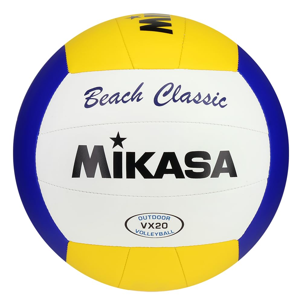 Mikasa VX20 closeup of blue, yellow and white panels for easy spin tracking