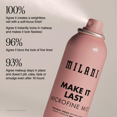 Milani bottle held in hand to show size and travel-friendly benefit