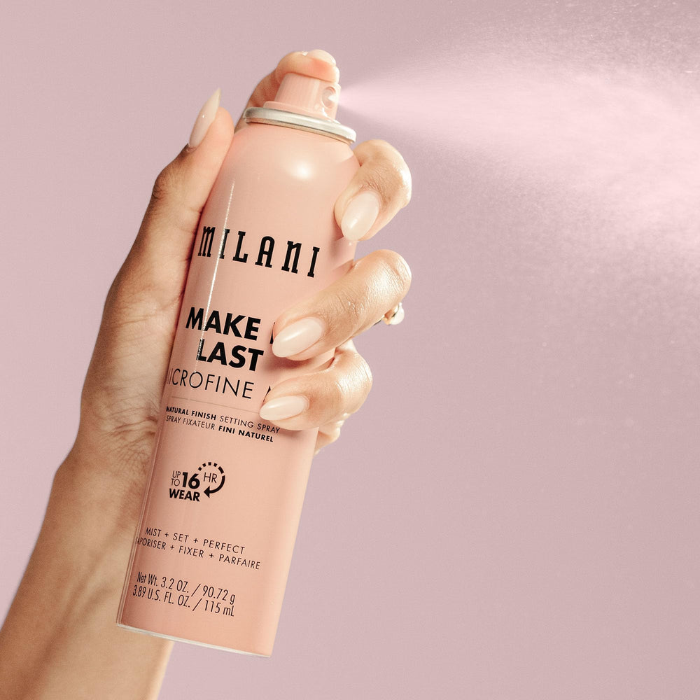 Milani bottle in a makeup bag demonstrating portability and daily convenience