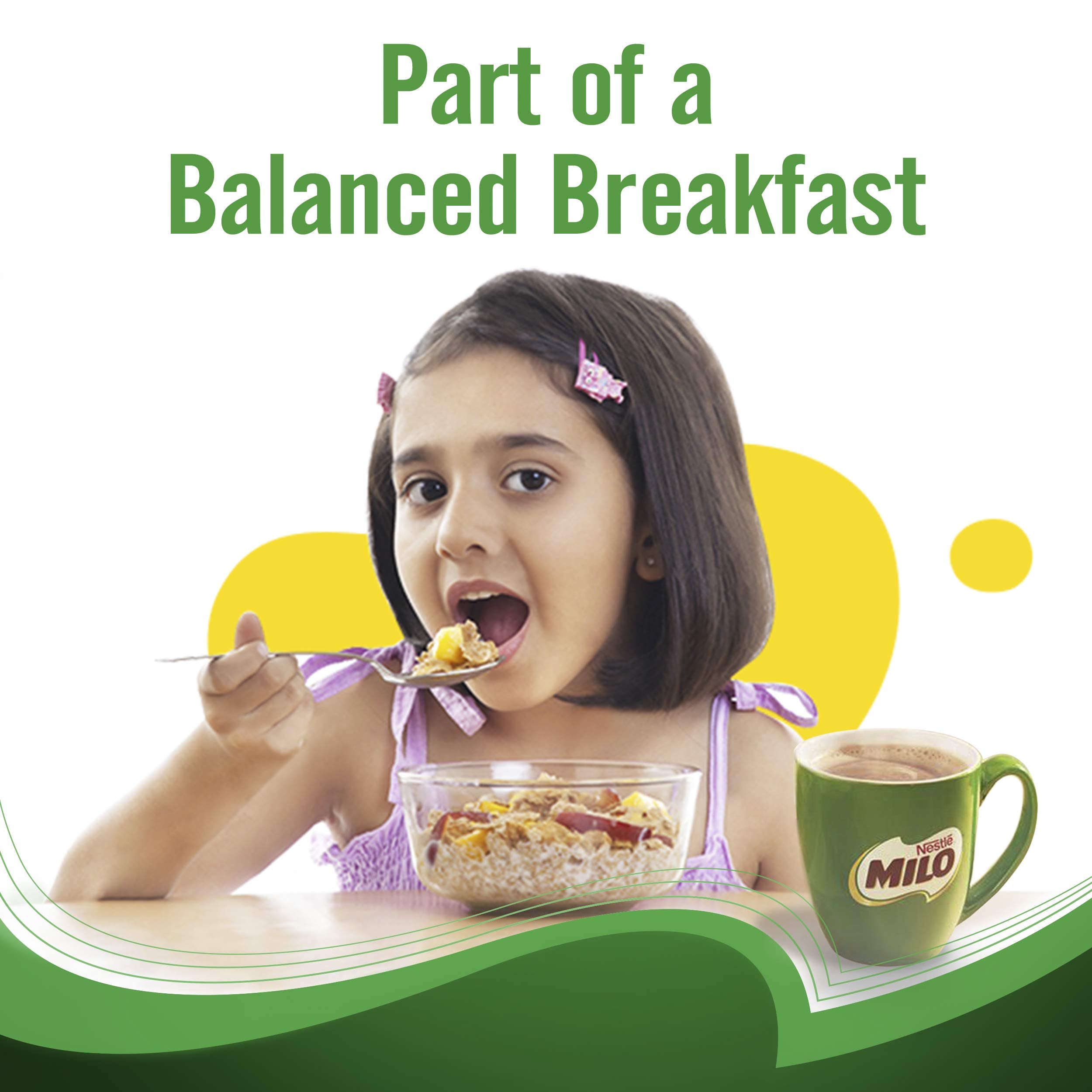 measuring spoon of MILO next to scale illustrating suggested portion control