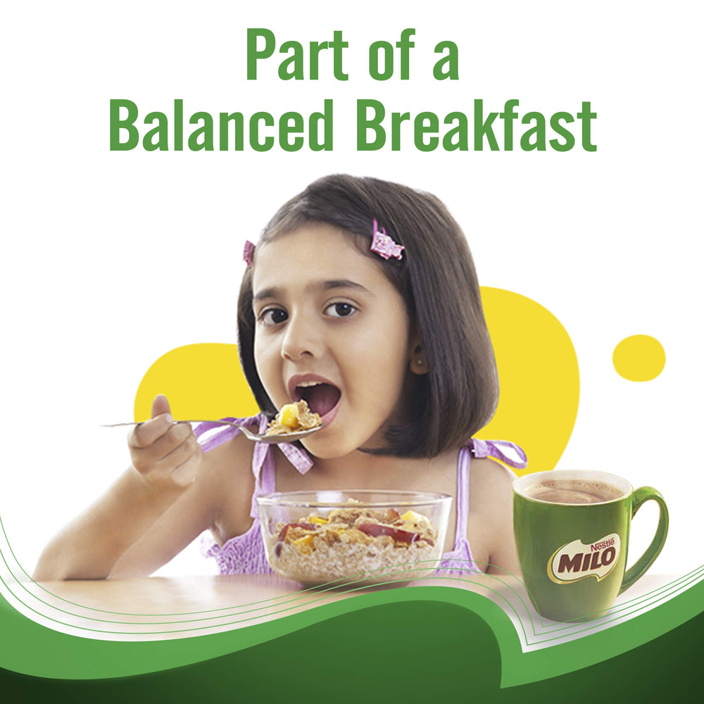 measuring spoon of MILO next to scale illustrating suggested portion control