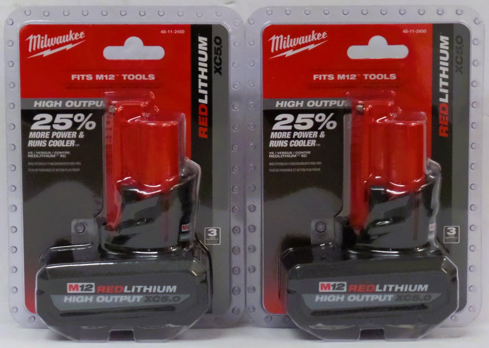 Milwaukee battery pack front view showing durable housing and extended runtime