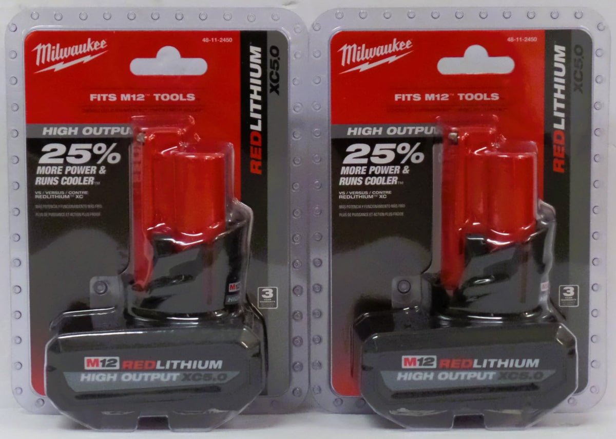 Milwaukee battery pack front view showing durable housing and extended runtime