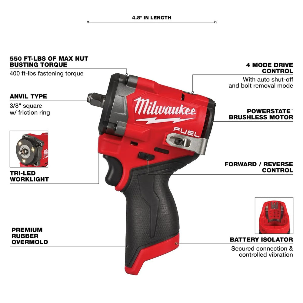 Milwaukee M12 FUEL anvil head detail highlighting durable impact mechanism benefit
