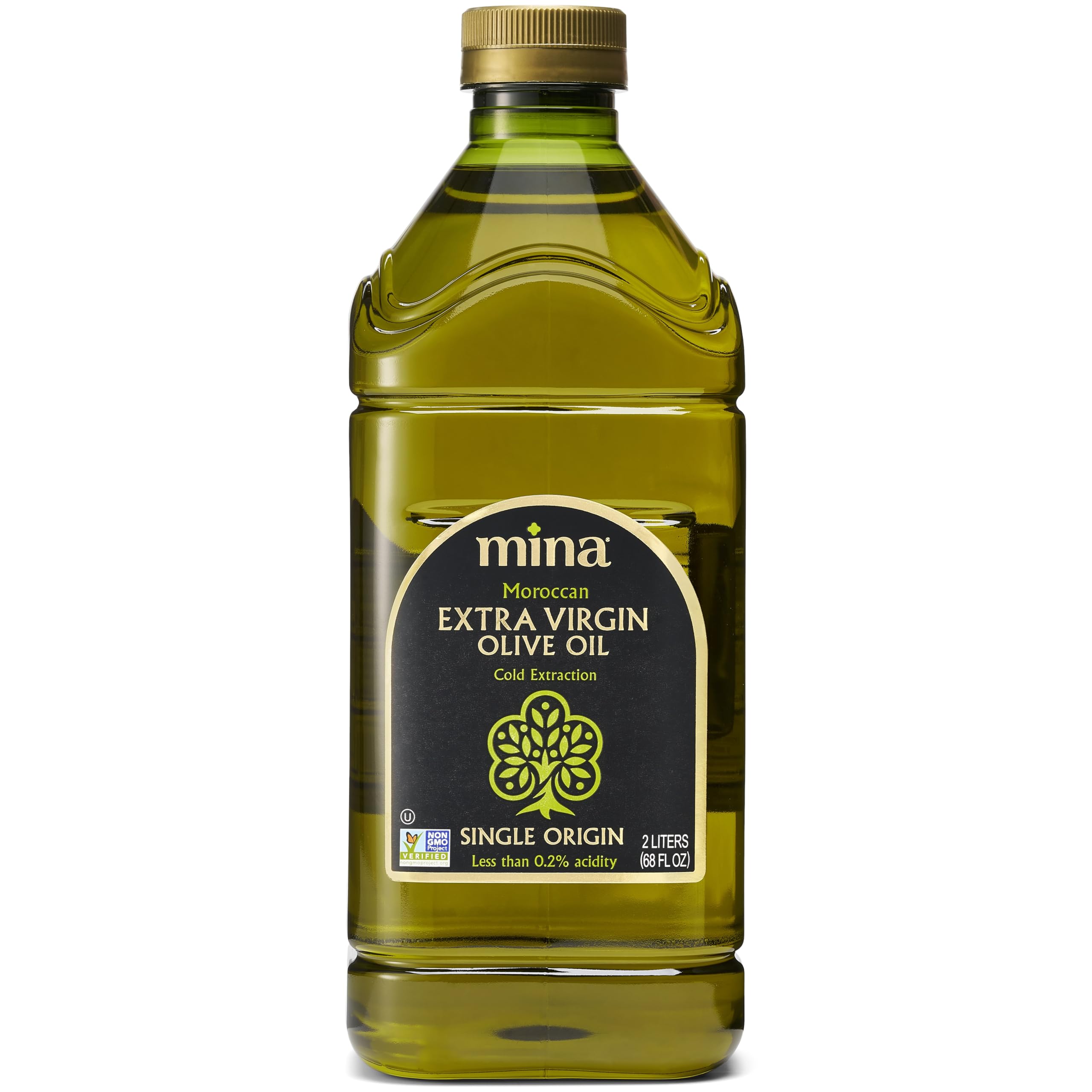 Mina bottle front label showing single-origin benefits