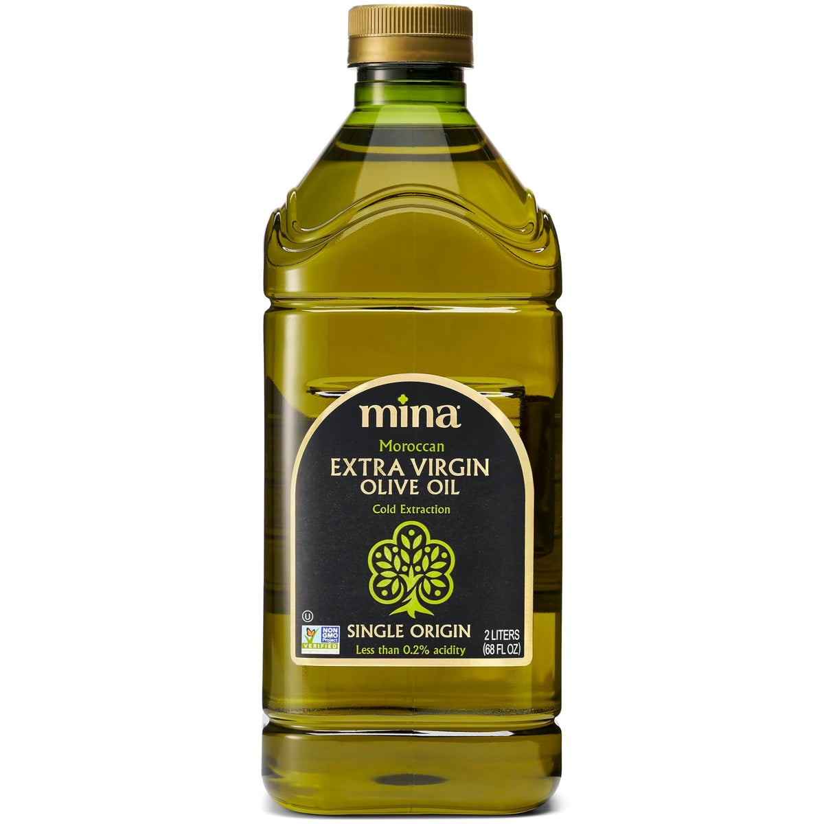 Mina bottle front label showing single-origin benefits
