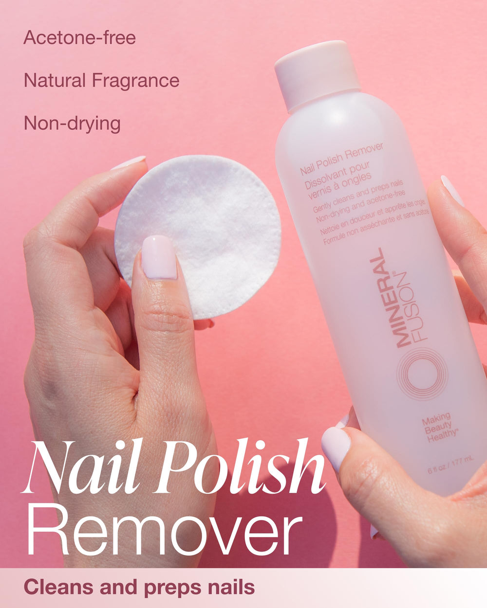 Mineral Fusion liquid texture close-up demonstrating gentle non-drying formula benefit
