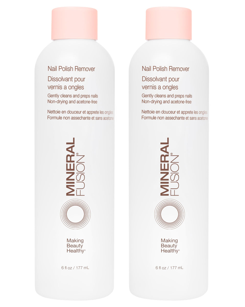 Mineral Fusion front packaging showing two 6 fl oz bottles and product benefit