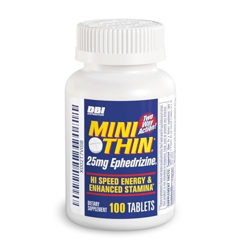 Opened Mini Thin bottle with scattered tablets, Mini Thin supplying multiple doses